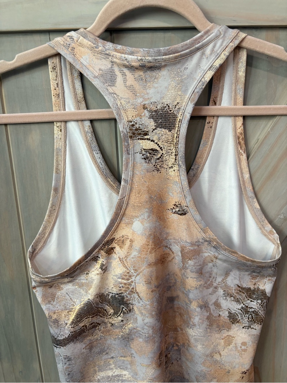 Athleta Marble-Print Metallic Racerback Tank in Gold & Cream - Picture 4 of 8